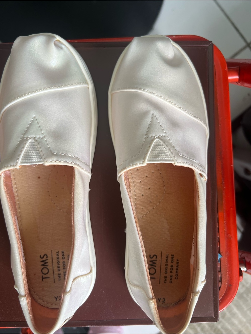 Toms Women's Satin Slip-On Flats in Pearl